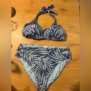 Xhilaration Blue and Gold Leaf Bikini Set